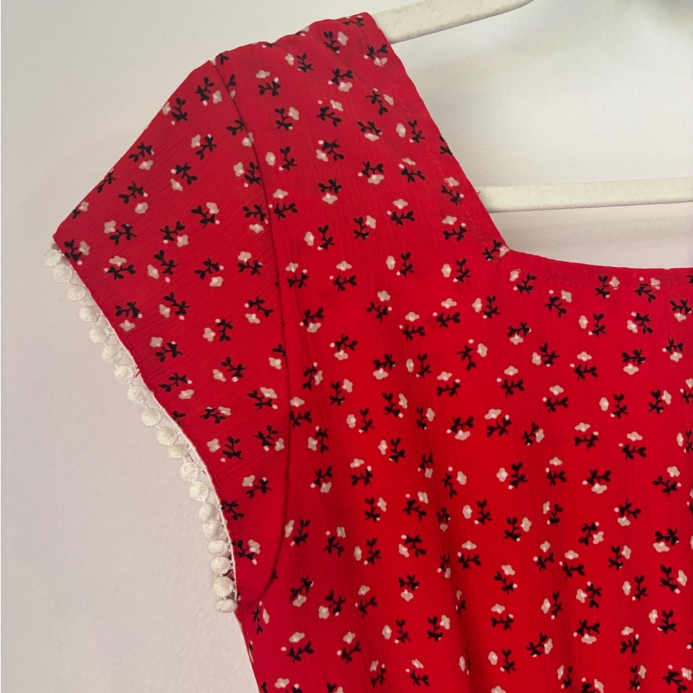 Red Floral Dress With Square Neck - image 4